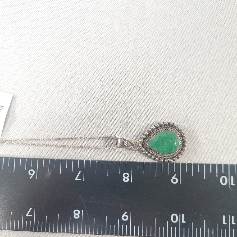 YS 925 Pendant Necklace Sterling Silver Emerald Beryl Teardrop‎ Made in India - Picture 7 of 10